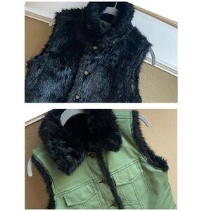 Ann Trinity Reversible Faux Mink Fur Vest or Green Denim with Fur Trim